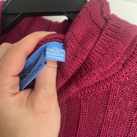 Fall Burgundy Sweater, XL Burgundy Turtle Neck Sweater, Cable knit sweater - Picture 4 of 11